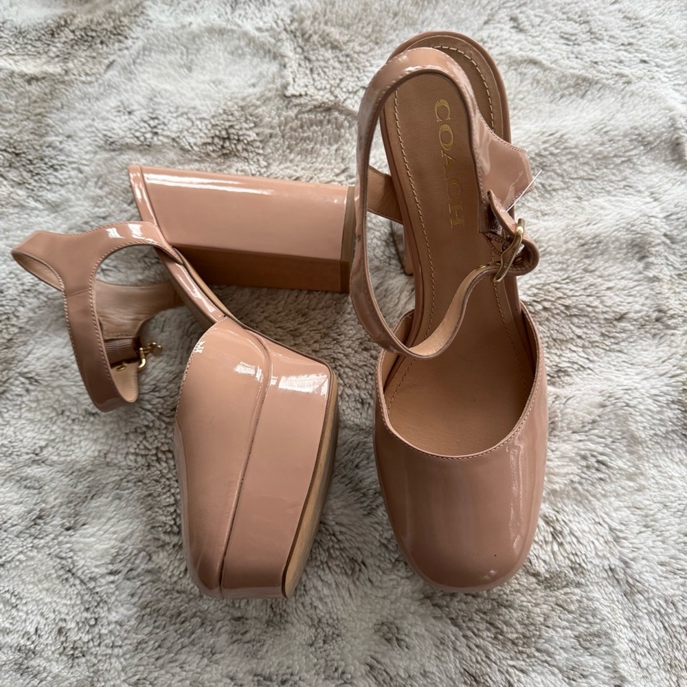 COACH Isabella Nude Patent Leather Chunky Heel Platform Pumps 8.5